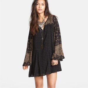 Free People Women's Dreamy Daze Boho Dress XSmall Black Tan Festival Hippie